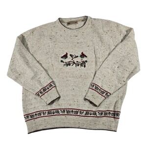 Shenandoah Vintage Bird Embroidered Knit Sweater Cream Oatmeal Marl Ladies Large